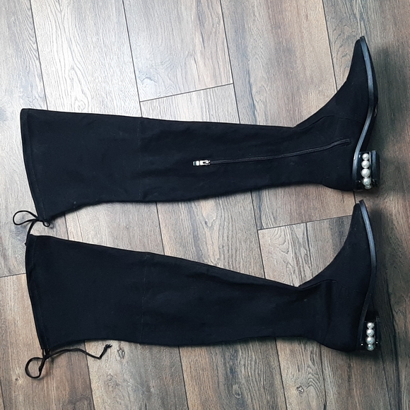 CATHERINE MALANDRINO black BOOTS PEARL HEEL. 25" shaft height - Picture 6 of 15